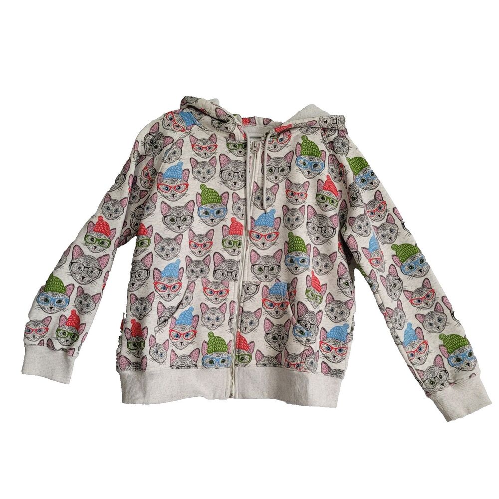 SM Wardrobe Hoodie Full Zip Womans Size S Cat Graphic Sweatshirt Gray